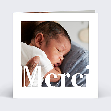 Carte remerciement naissance Découpe Merci