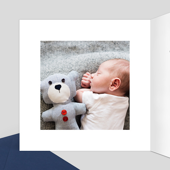 Carte remerciement naissance Dorure Cadre 4 Photos Intérieur Gauche