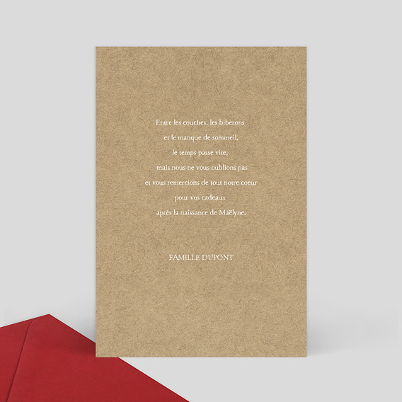 Carte remerciement naissance Joli Kraft Verso