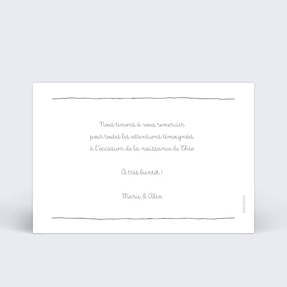 Carte remerciement naissance Cadre à la Main Verso