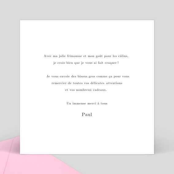 Carte remerciement naissance Noir et Blanc Simple Verso