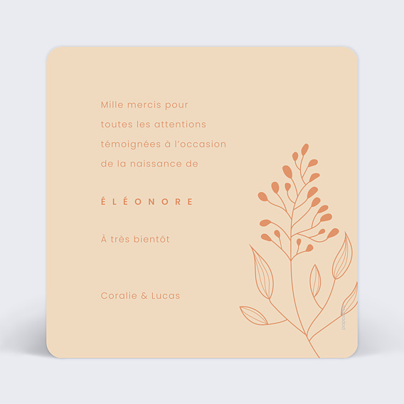 Carte remerciement naissance Multi Fleurs Automnales Verso