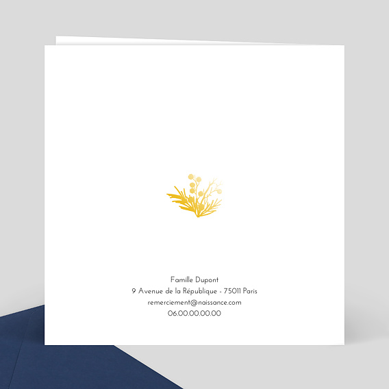 Carte remerciement naissance Dorure Couronne Photo Verso