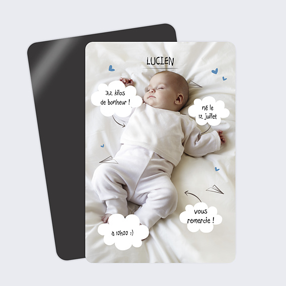 Carte remerciement naissance Ciel