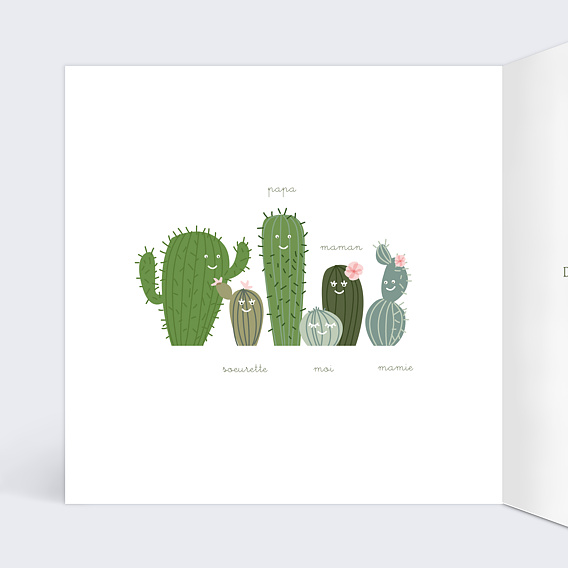 Carte remerciement naissance Cactus Intérieur Gauche