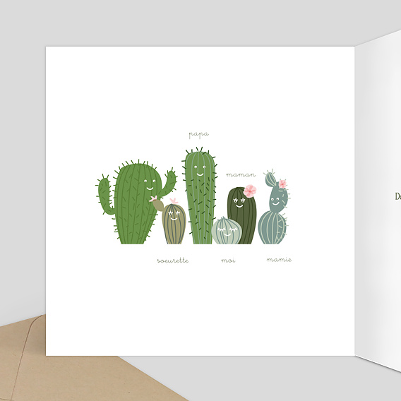 Carte remerciement naissance Cactus Intérieur Gauche