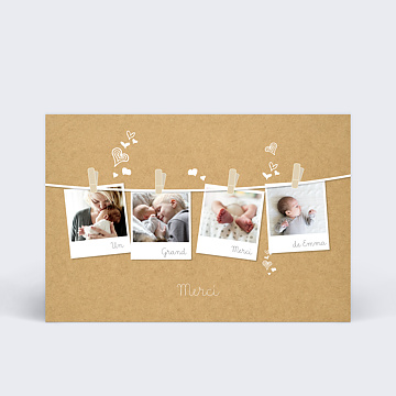 Carte remerciement naissance Corde  Linge 