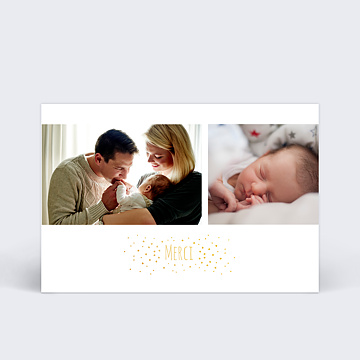 Carte remerciement naissance Dorure Poussire d'toiles 2 Photos