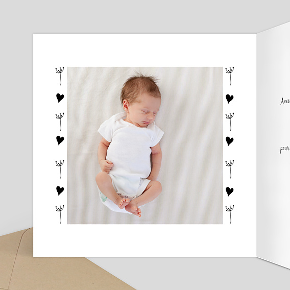 Carte remerciement naissance Coeur Bucolique Intérieur Gauche