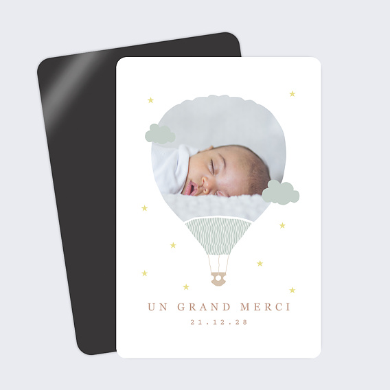 Carte remerciement naissance Montgolfière