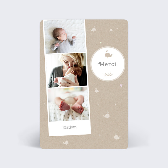 Carte remerciement naissance Petite Baleine