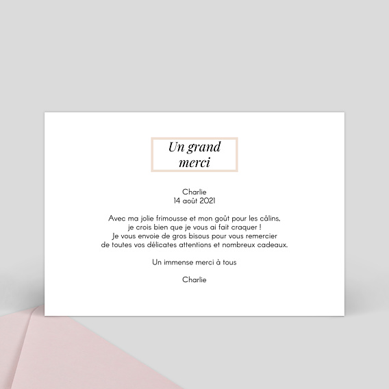 Carte remerciement naissance Etiquette Poudrée Verso