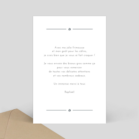 Carte remerciement naissance Cadre Chic Verso