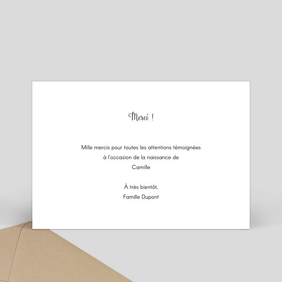 Carte remerciement naissance Charme Classique Verso