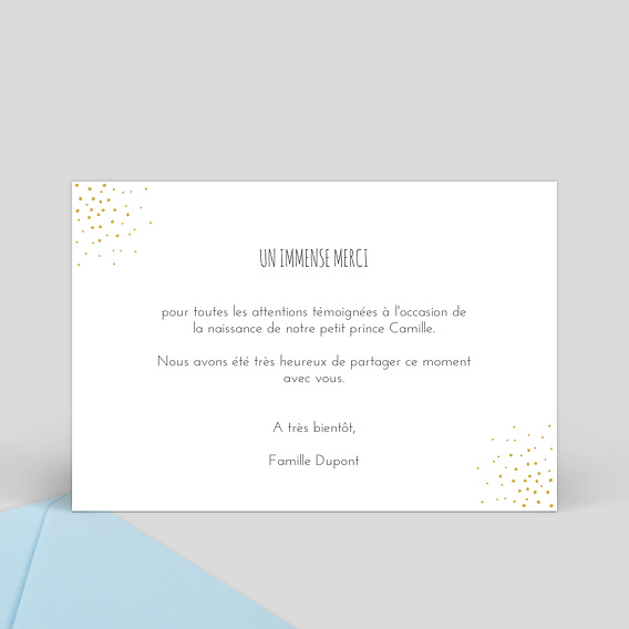 Carte remerciement naissance Dorure Poussière d'Étoiles 2 Photos Verso