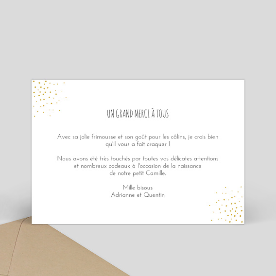 Carte remerciement naissance Dorure Poussière d'Étoiles Verso