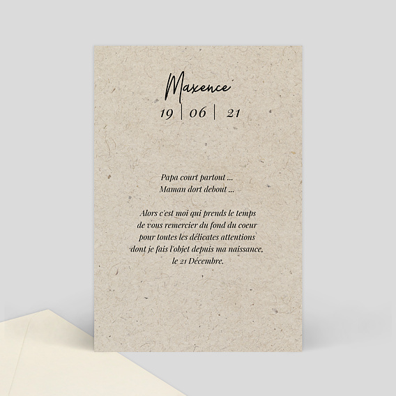 Carte remerciement naissance Esprit Chiné IV Verso