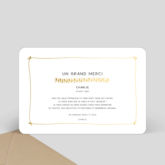 Carte remerciement naissance Jolies Feuilles Verso