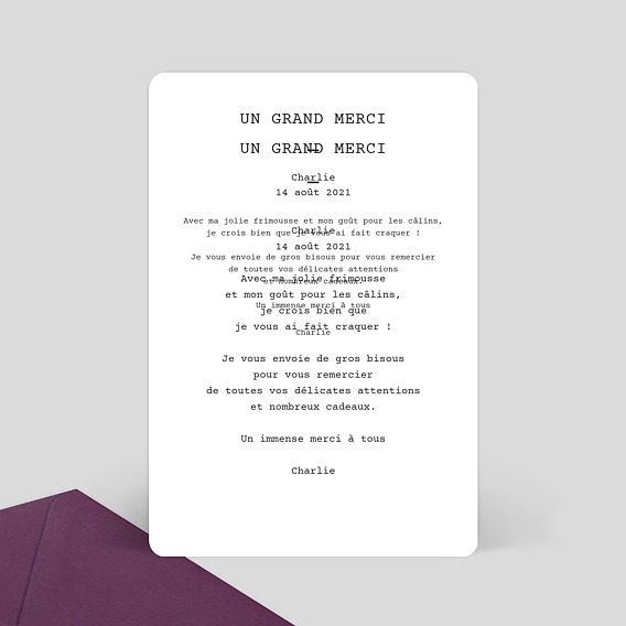 Carte remerciement naissance Polaroid Simple Verso