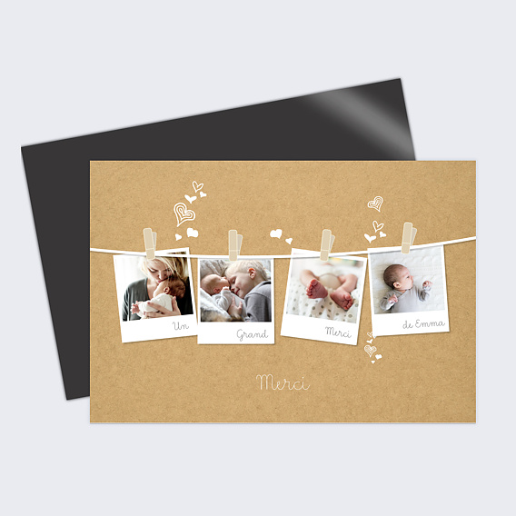 Carte remerciement naissance Corde à Linge