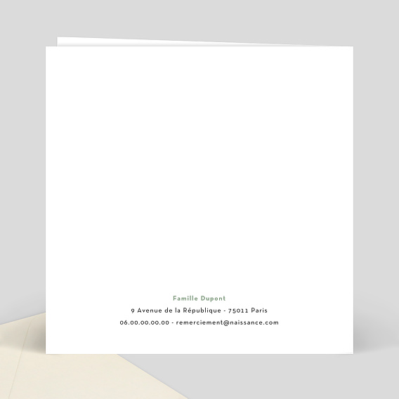 Carte remerciement naissance Découpe Eucalyptus Verso