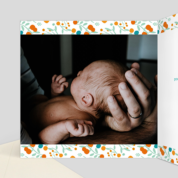 Carte remerciement naissance Liberty Orange Intérieur Gauche