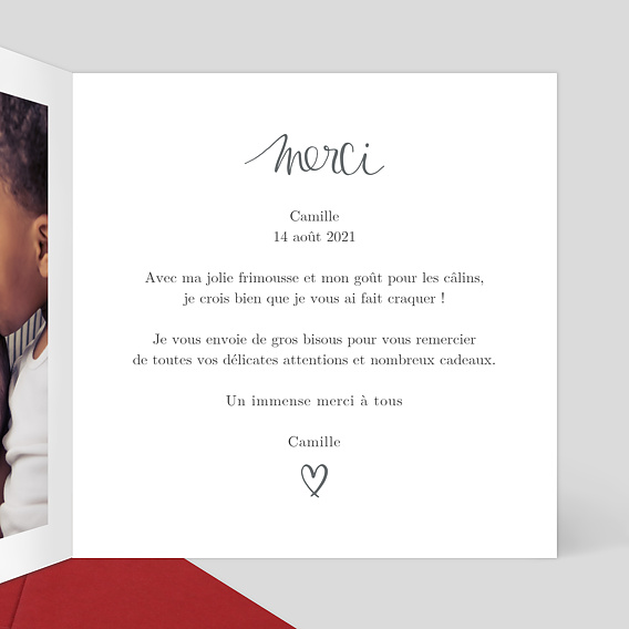 Carte remerciement naissance Jolie Typo 2 Photos Intérieur Droit