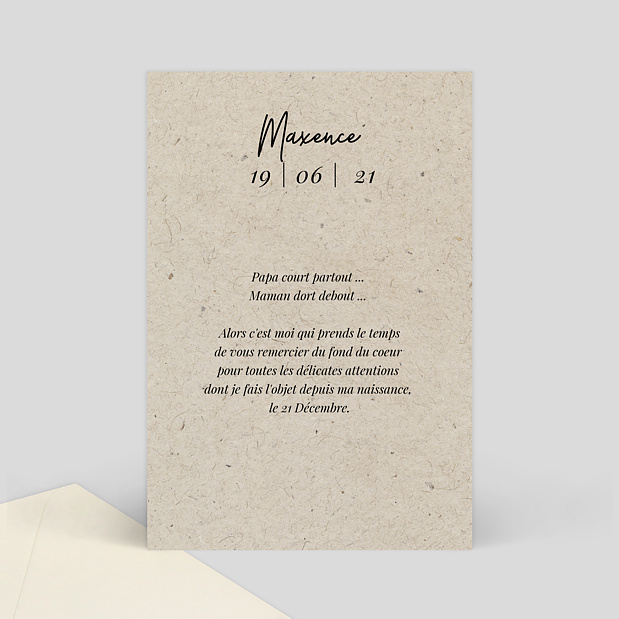 Carte de Remerciements de Naissance Esprit Chiné IV Verso