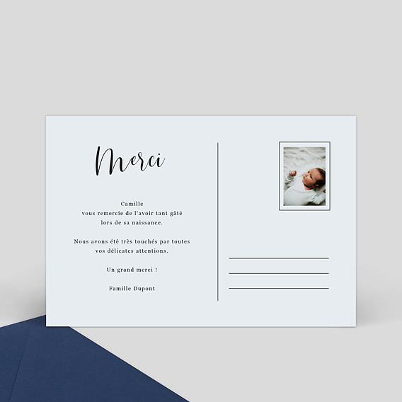 Carte remerciement naissance Carte Postale Chic Verso