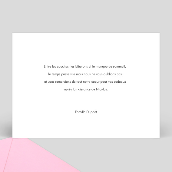 Carte remerciement naissance Légèreté Verso
