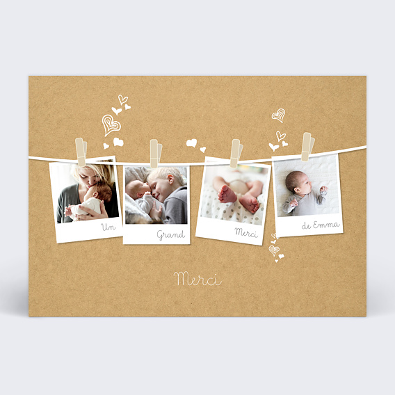 Carte remerciement naissance Corde à Linge