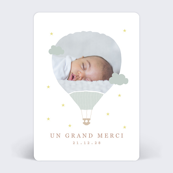 Carte remerciement naissance Montgolfière