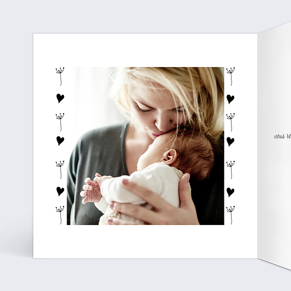 Carte remerciement naissance Petit Coeur Intérieur Gauche