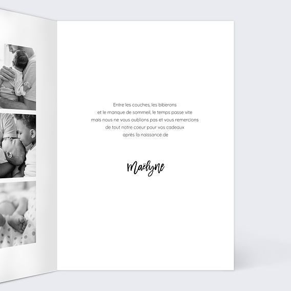 Carte remerciement naissance Belles Lettres Intérieur Droit