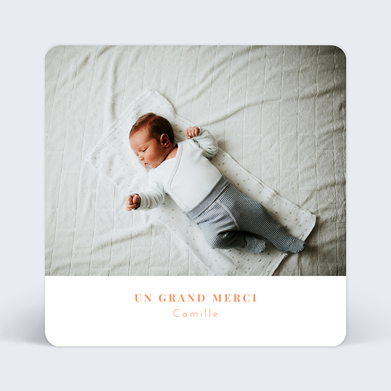 Carte remerciement naissance Simplicité Recto