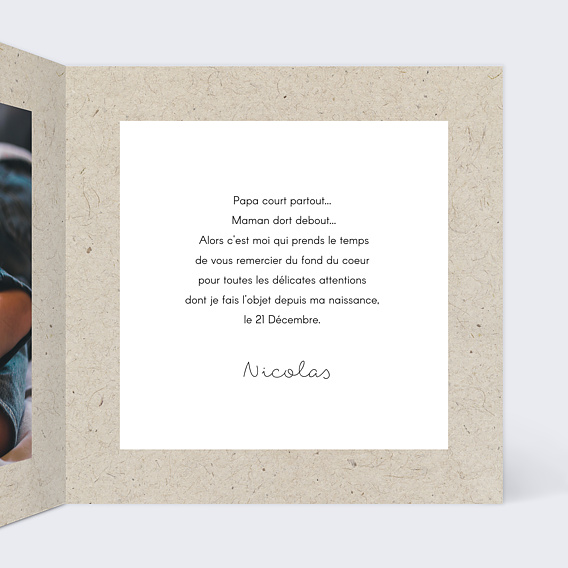 Carte remerciement naissance Pêle Mêle Coton Intérieur Droit