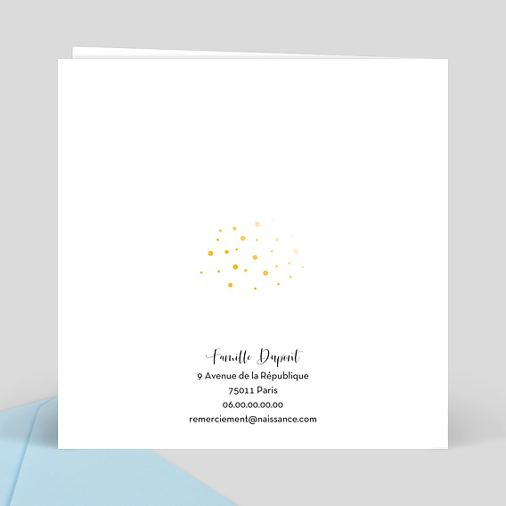 Carte remerciement naissance Dorure Pois Merci Verso