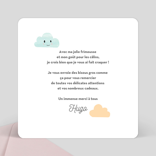 Carte de remerciements de naissance Nuages doux Verso