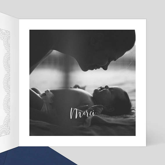 Carte remerciement naissance Découpe Cadre Dentelle Intérieur Droit