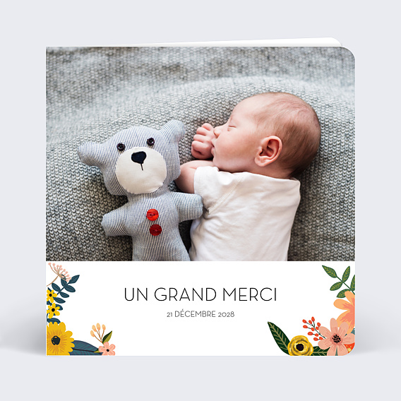 Carte remerciement naissance Bouquet Printanier Recto