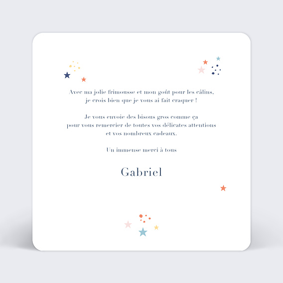Carte remerciement naissance Petites Étoiles Verso