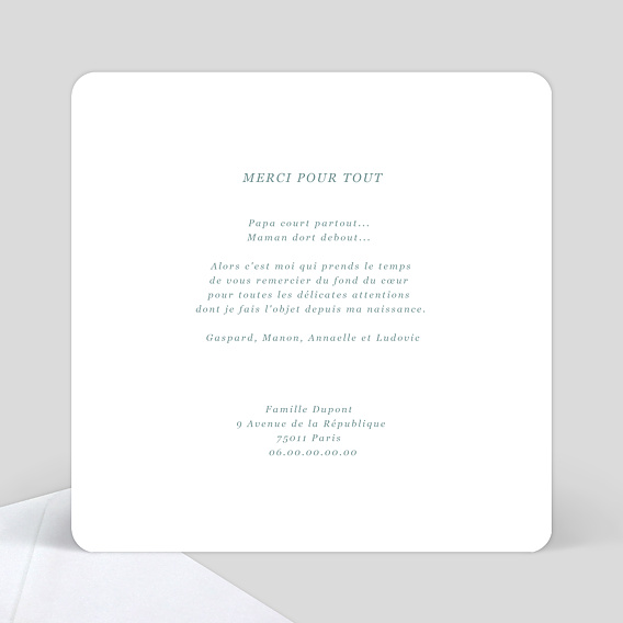 Carte remerciement naissance Couronne de Feuilles Verso