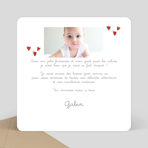 Carte remerciement naissance Bottes de Pluie Verso