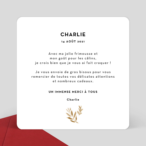 Carte remerciement naissance Golden Jungle Verso