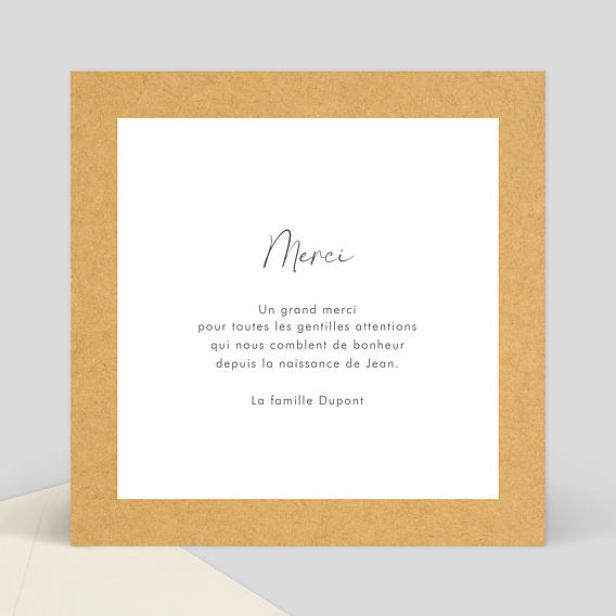 Carte remerciement naissance Kraft en Fête Verso