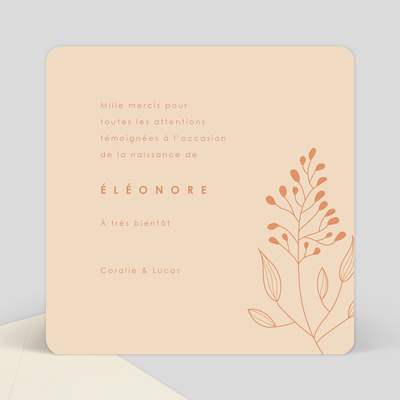 Carte remerciement naissance Multi Fleurs Automnales Verso