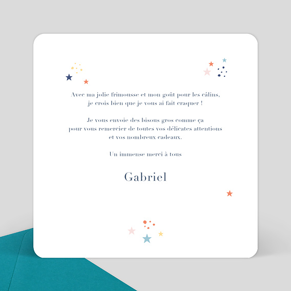 Carte remerciement naissance Petites Étoiles Verso