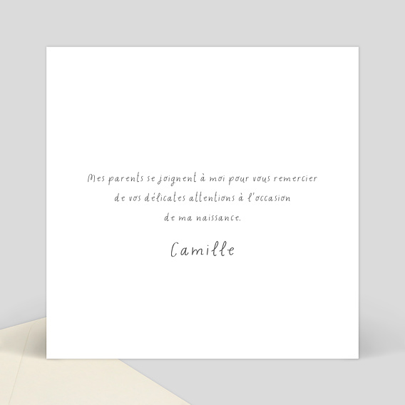 Carte remerciement naissance Ruban Verso