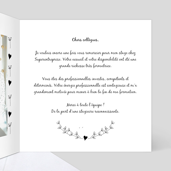 Carte remerciement professionnel Coeur Bucolique 1 Photo Intérieur Droit