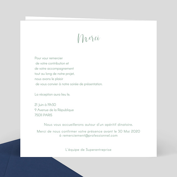 Carte remerciement professionnel Découpe Cadre Dentelle Verso